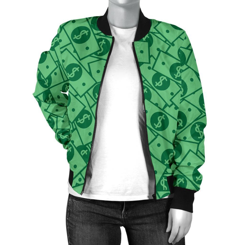 Money Dollar Print Pattern Women Casual Bomber Jacket-grizzshop