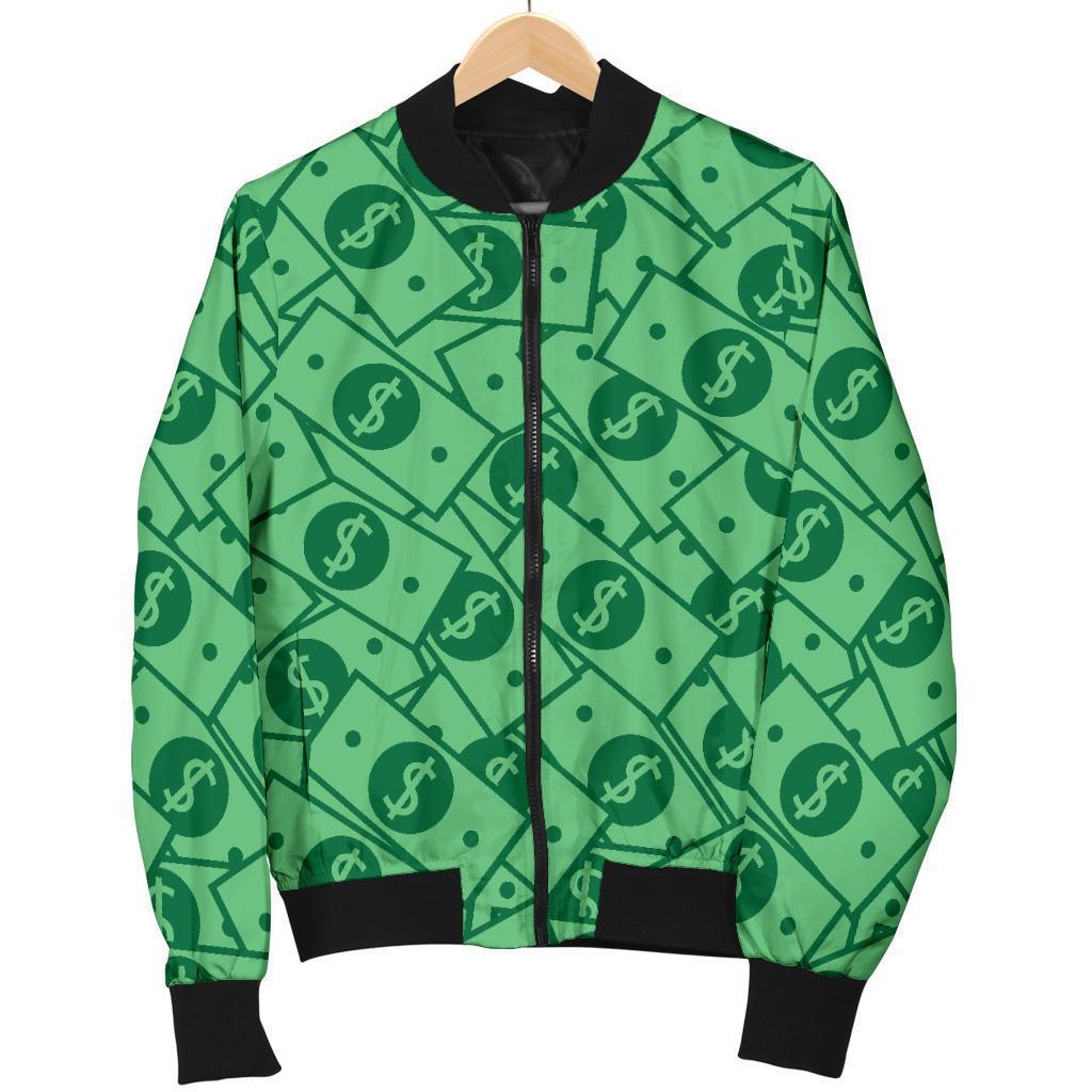 Money Dollar Print Pattern Women Casual Bomber Jacket-grizzshop