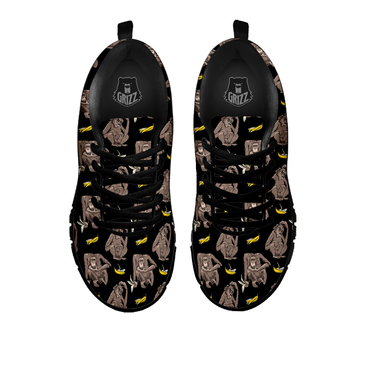 Monkey And Banana Print Pattern Black Sneaker-grizzshop