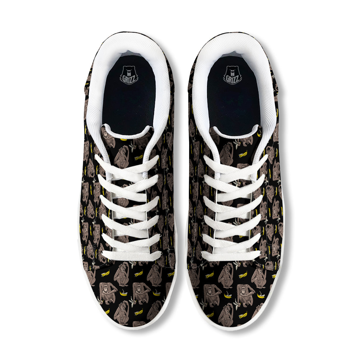 Monkey And Banana Print Pattern White Low Top Sneakers-grizzshop