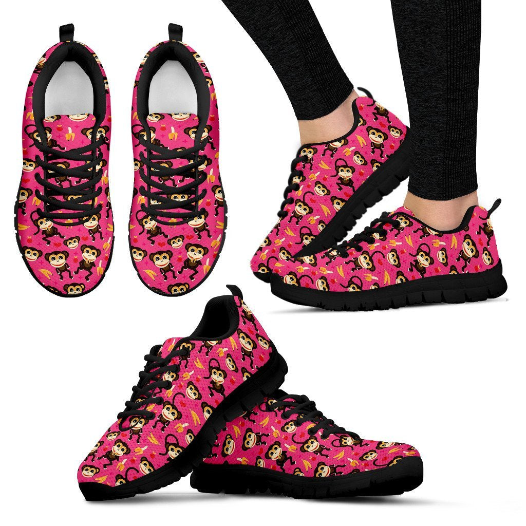 Monkey Banana Pattern Print Black Sneaker Shoes For Men Women-grizzshop