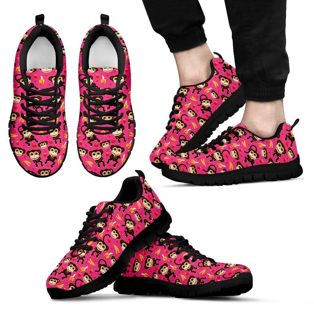 Monkey Banana Pattern Print Black Sneaker Shoes For Men Women-grizzshop