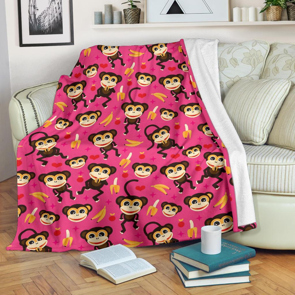 Monkey Banana Pattern Print Blanket-grizzshop