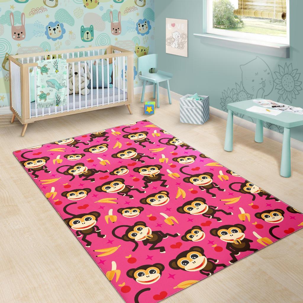 Monkey Banana Pattern Print Floor Mat-grizzshop