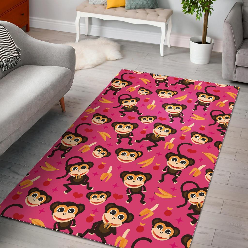 Monkey Banana Pattern Print Floor Mat-grizzshop