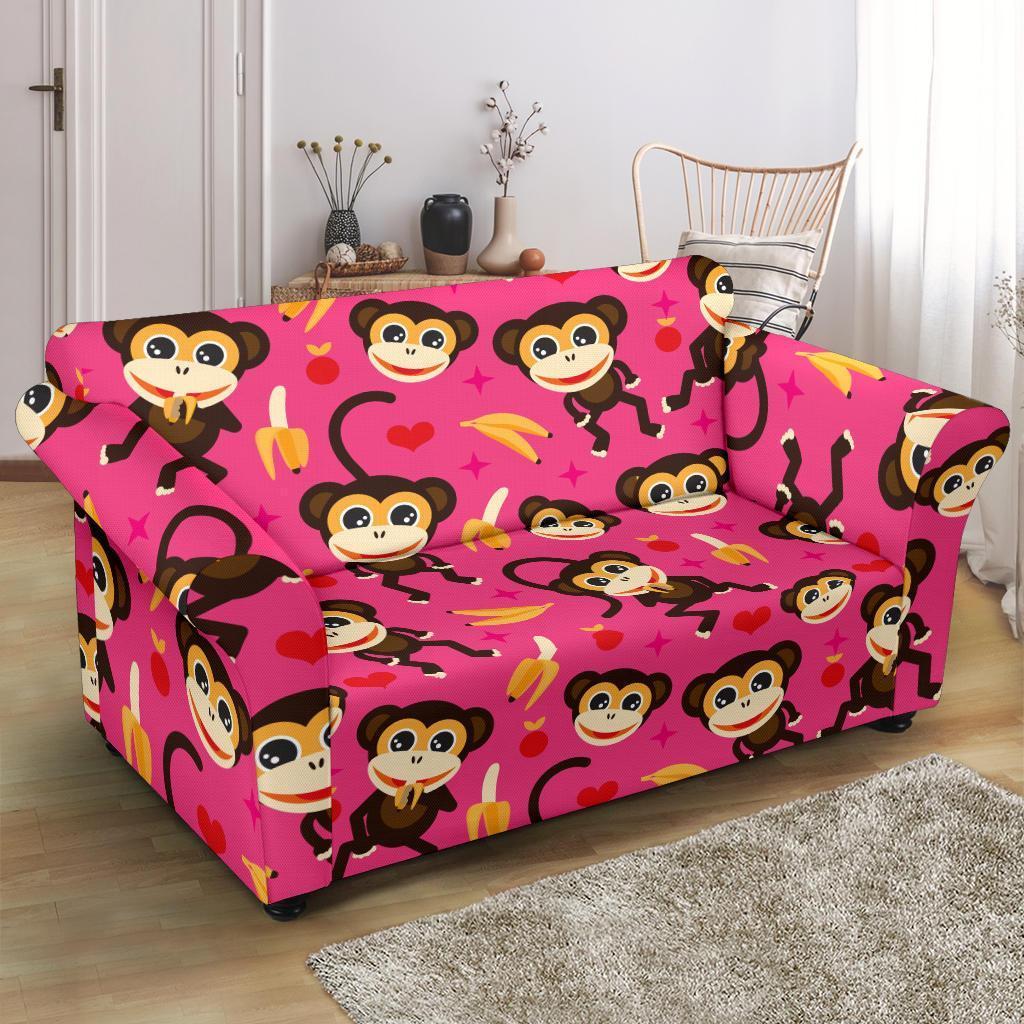 Monkey Banana Pattern Print Loveseat Cover-grizzshop