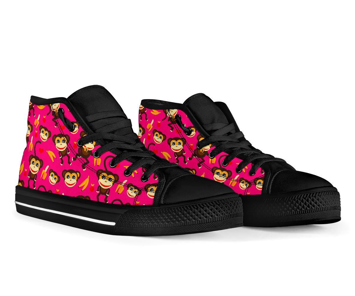 Monkey Banana Pattern Print Men Women's High Top Shoes-grizzshop