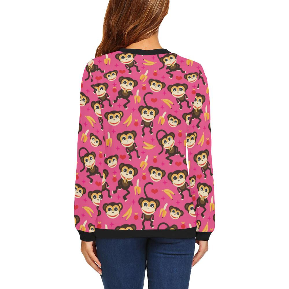 Monkey Banana Pattern Print Women Crewneck Sweatshirt-grizzshop