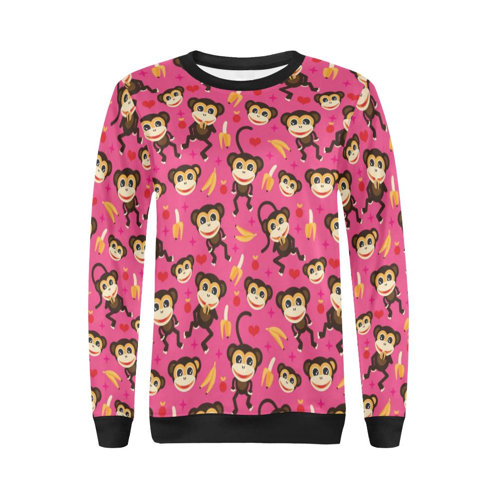 Monkey Banana Pattern Print Women Crewneck Sweatshirt-grizzshop