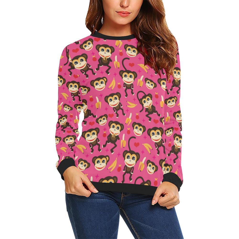 Monkey Banana Pattern Print Women Crewneck Sweatshirt-grizzshop