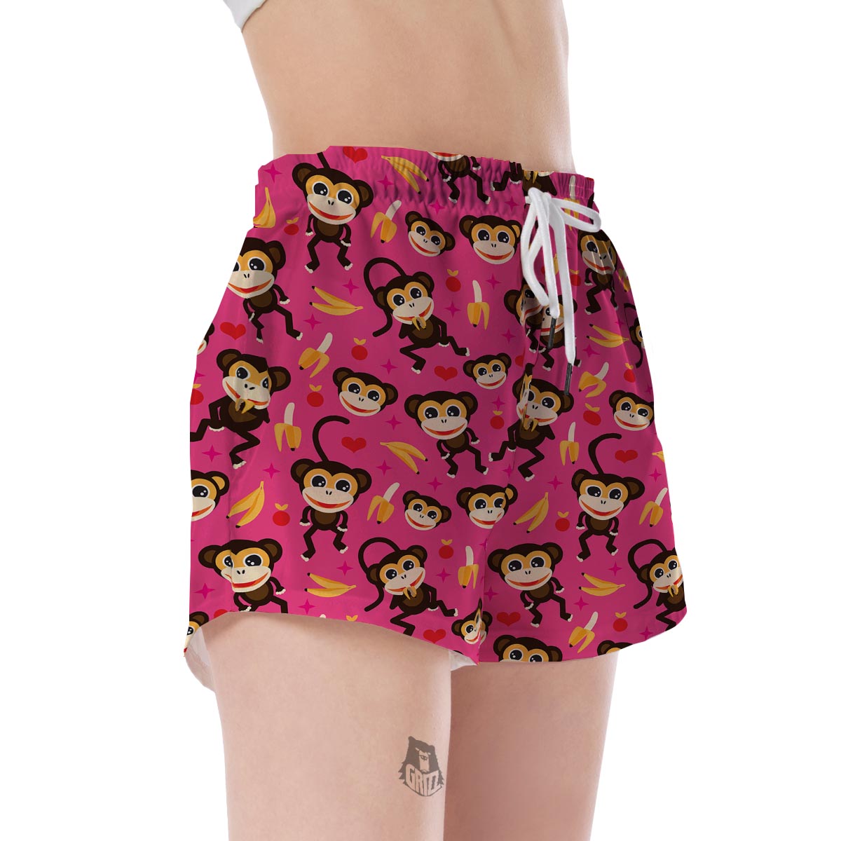 Monkey Banana Pattern Print Women's Shorts-grizzshop