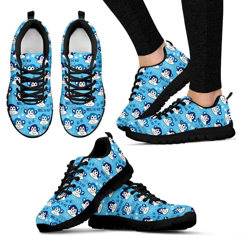 Monkey Print Pattern Black Sneaker Shoes For Men Women-grizzshop