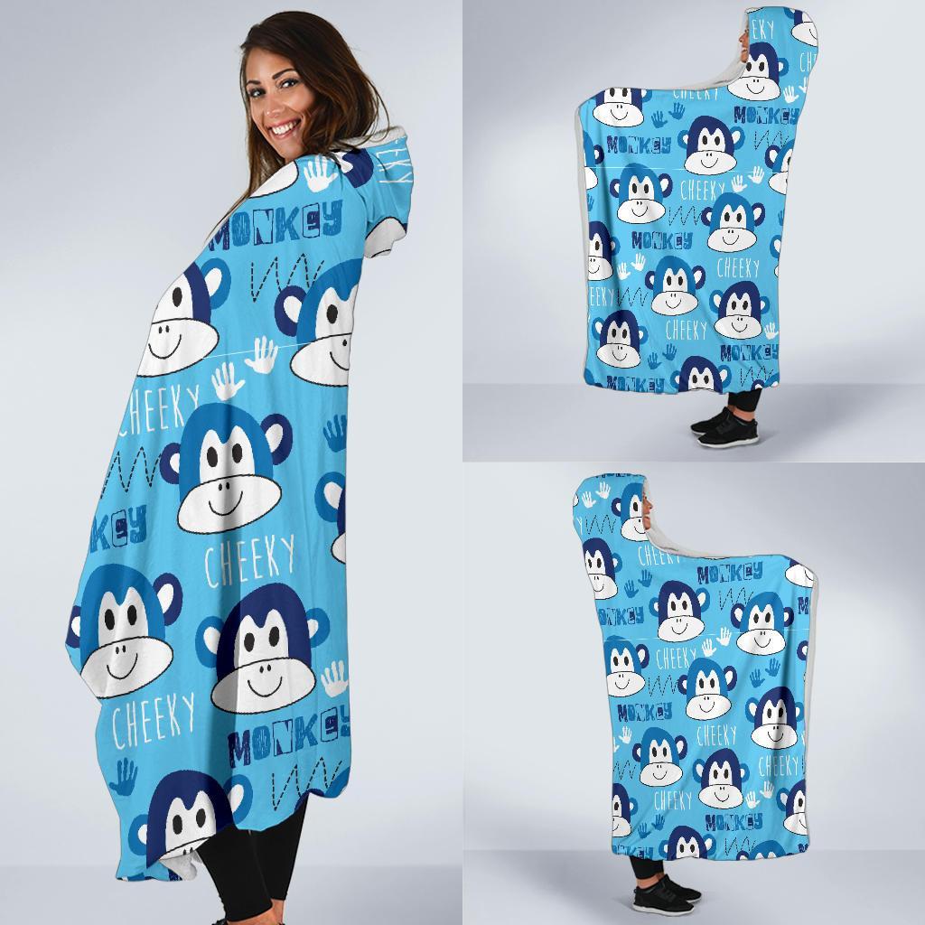 Monkey Print Pattern Hooded Blanket-grizzshop