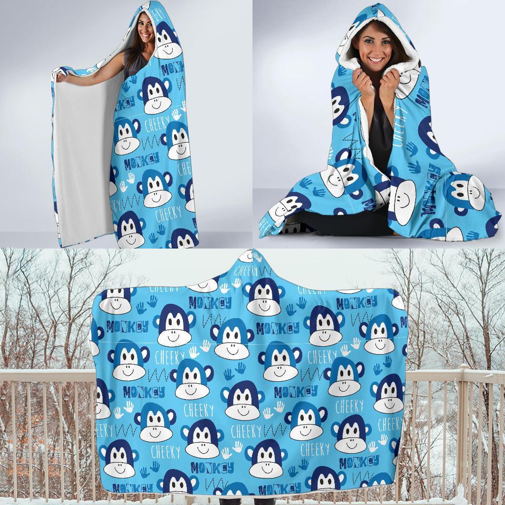 Monkey Print Pattern Hooded Blanket-grizzshop