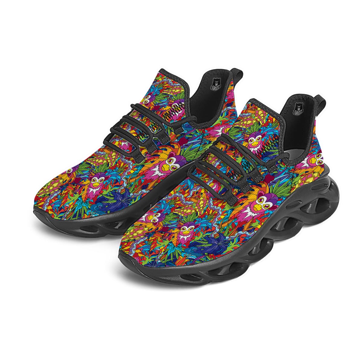 Monkey Trippy Psychedelic Black Running Shoes-grizzshop