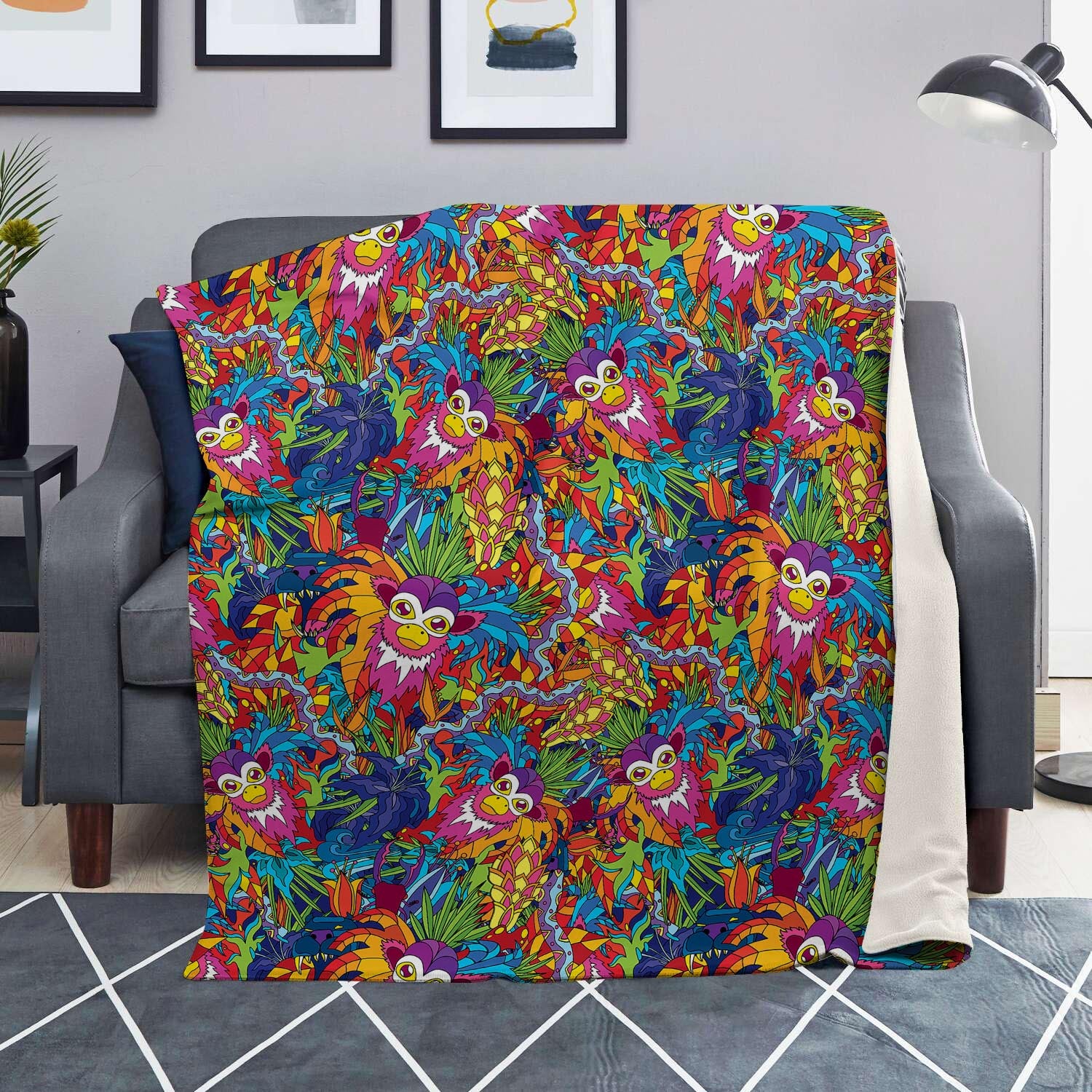 Monkey Trippy Psychedelic Blanket-grizzshop