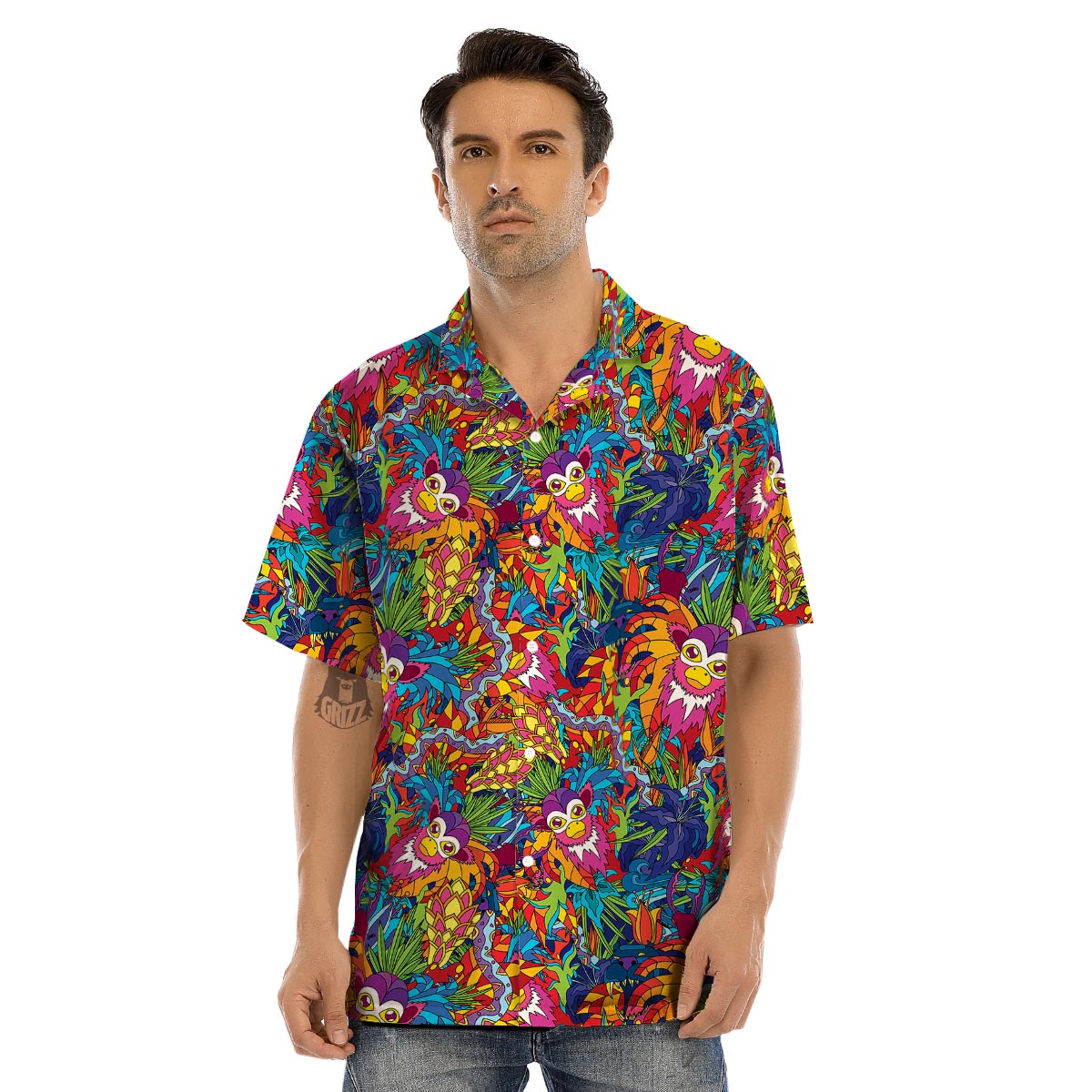 Monkey Trippy Psychedelic Men’s Hawaiian Shirt-grizzshop