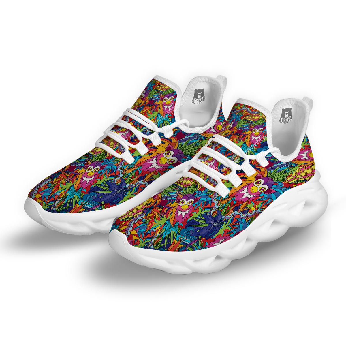 Monkey Trippy Psychedelic White Running Shoes-grizzshop