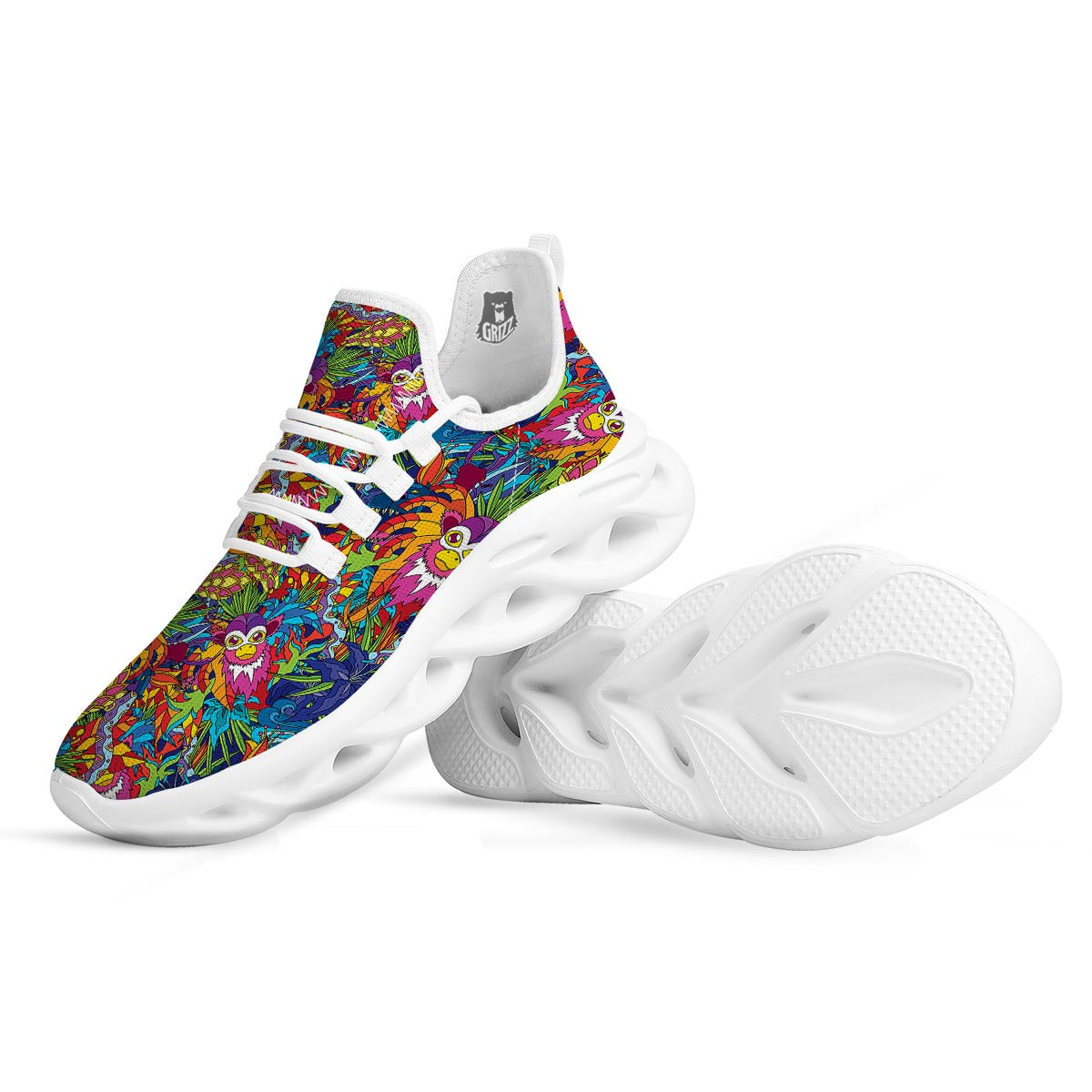 Monkey Trippy Psychedelic White Running Shoes-grizzshop