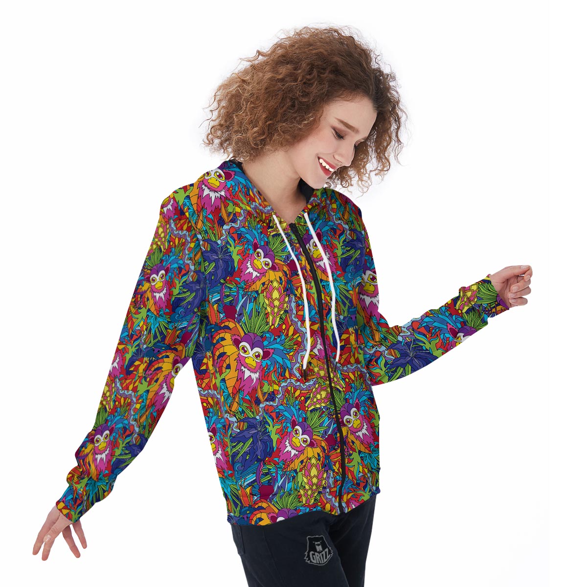 Monkey Trippy Psychedelic Women's Zip Up Hoodie-grizzshop