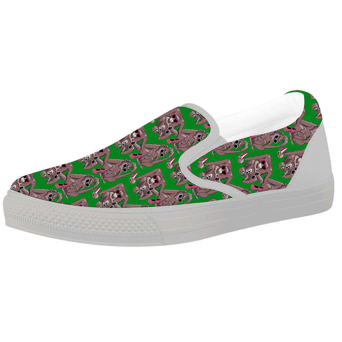 Monkey with the Shoes and Glasses Print Pattern White Slip On Shoes-grizzshop