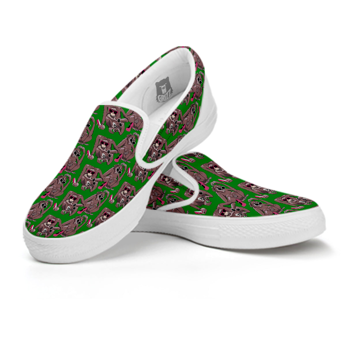 Monkey with the Shoes and Glasses Print Pattern White Slip On Shoes-grizzshop