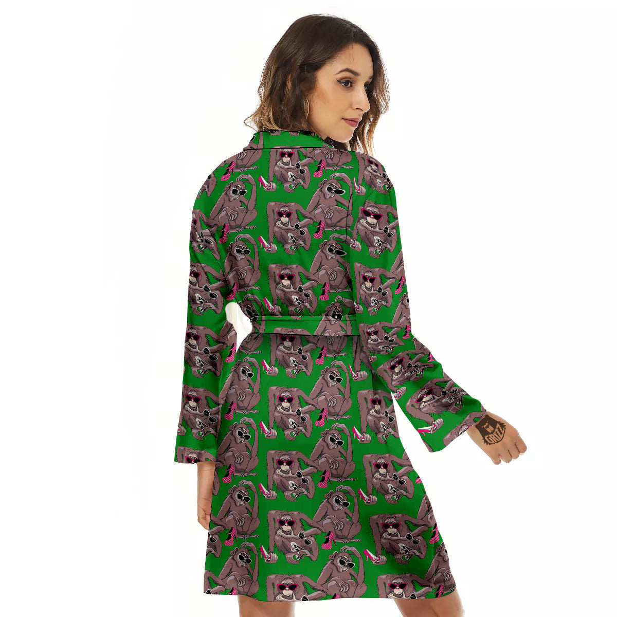 Monkey with the Shoes and Glasses Print Pattern Women's Robe-grizzshop