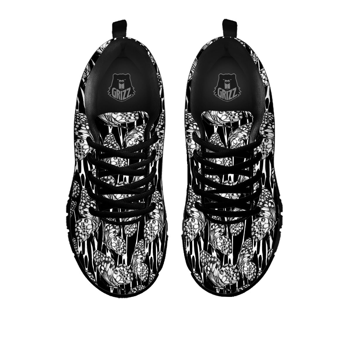 Monochrom Butterfly Print Pattern Black Sneaker-grizzshop