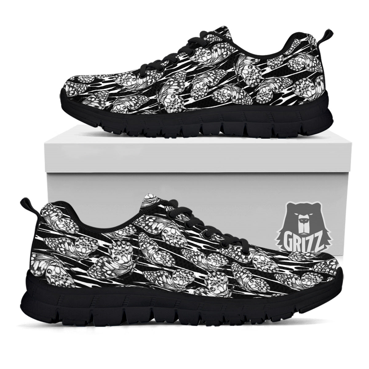 Monochrom Butterfly Print Pattern Black Sneaker-grizzshop
