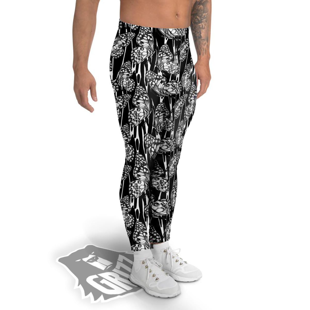 Monochrom Butterfly Print Pattern Men's Leggings-grizzshop