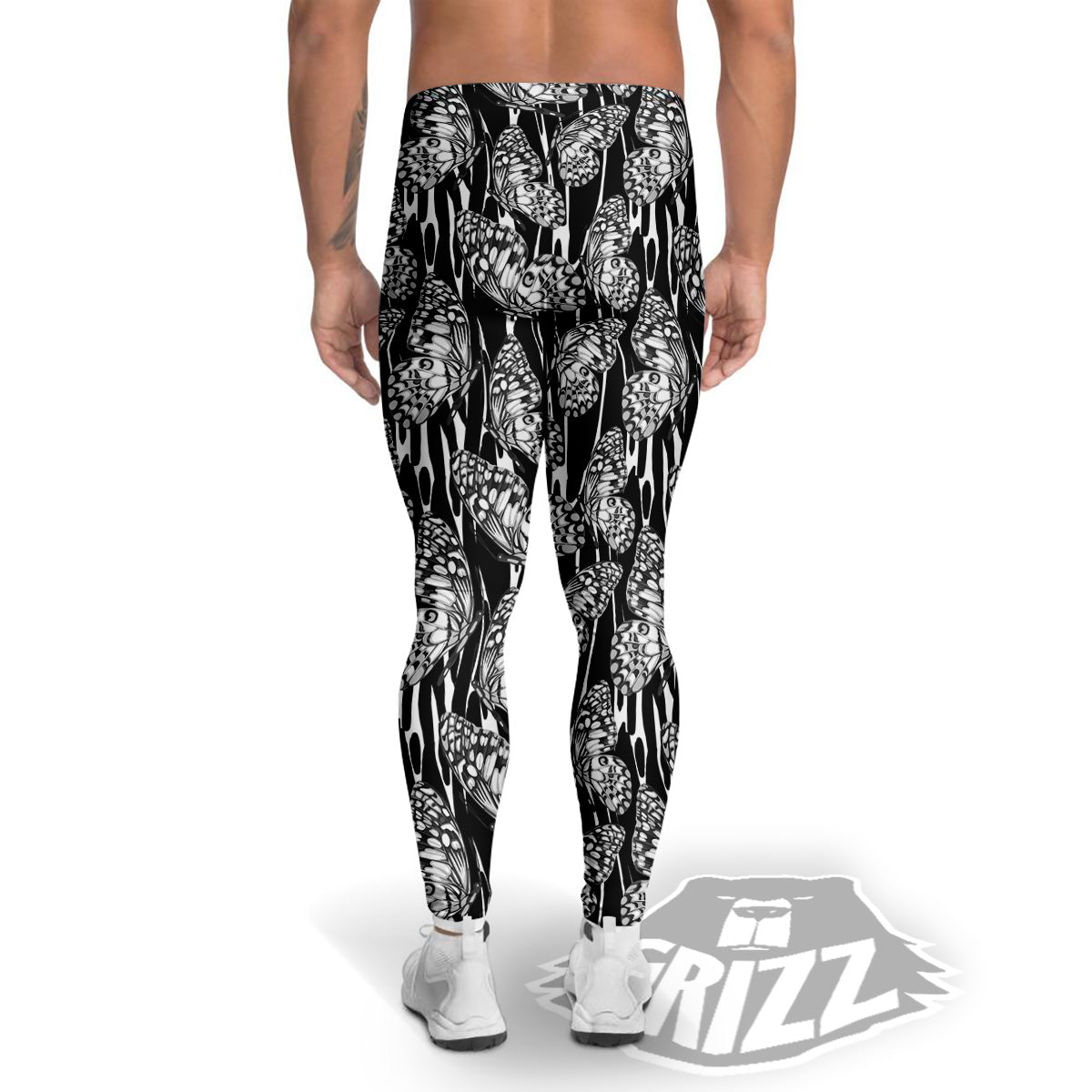 Monochrom Butterfly Print Pattern Men's Leggings-grizzshop