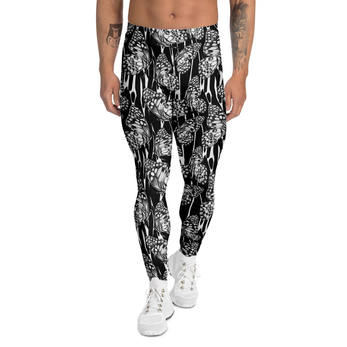 Monochrom Butterfly Print Pattern Men's Leggings-grizzshop