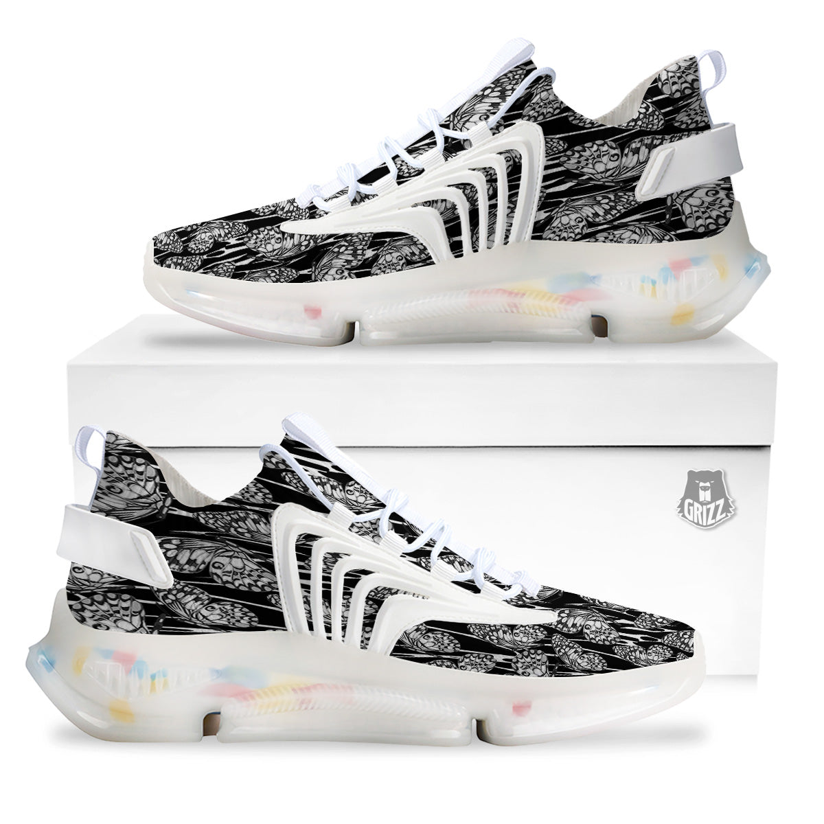 Monochrom Butterfly Print Pattern White Gym Shoes-grizzshop