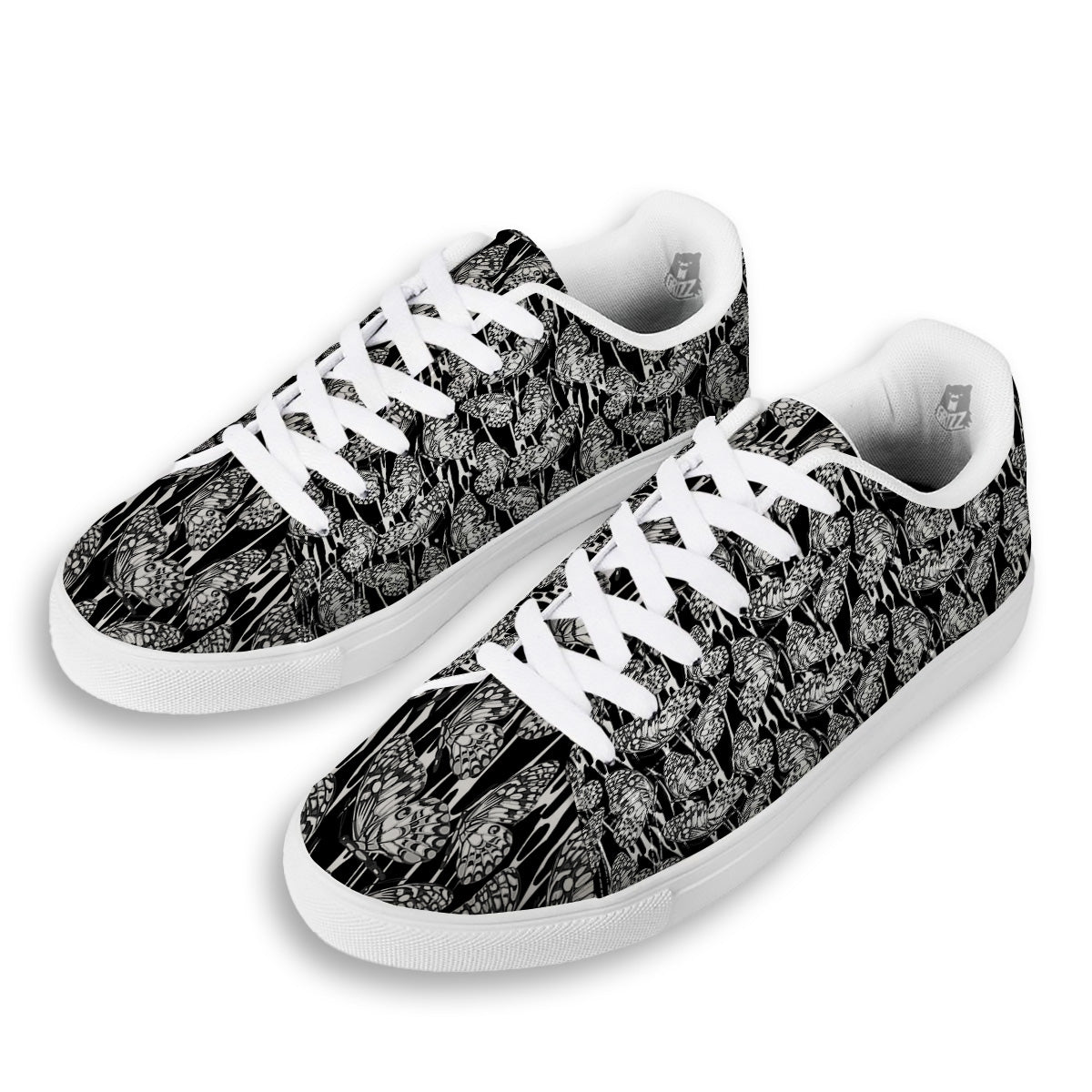 Monochrom Butterfly Print Pattern White Low Top Sneakers-grizzshop