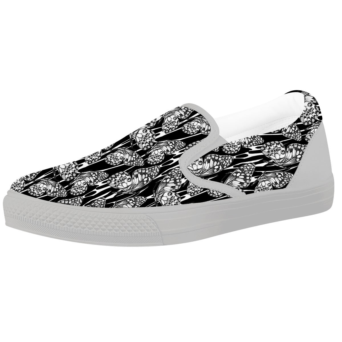 Monochrom Butterfly Print Pattern White Slip On Shoes-grizzshop
