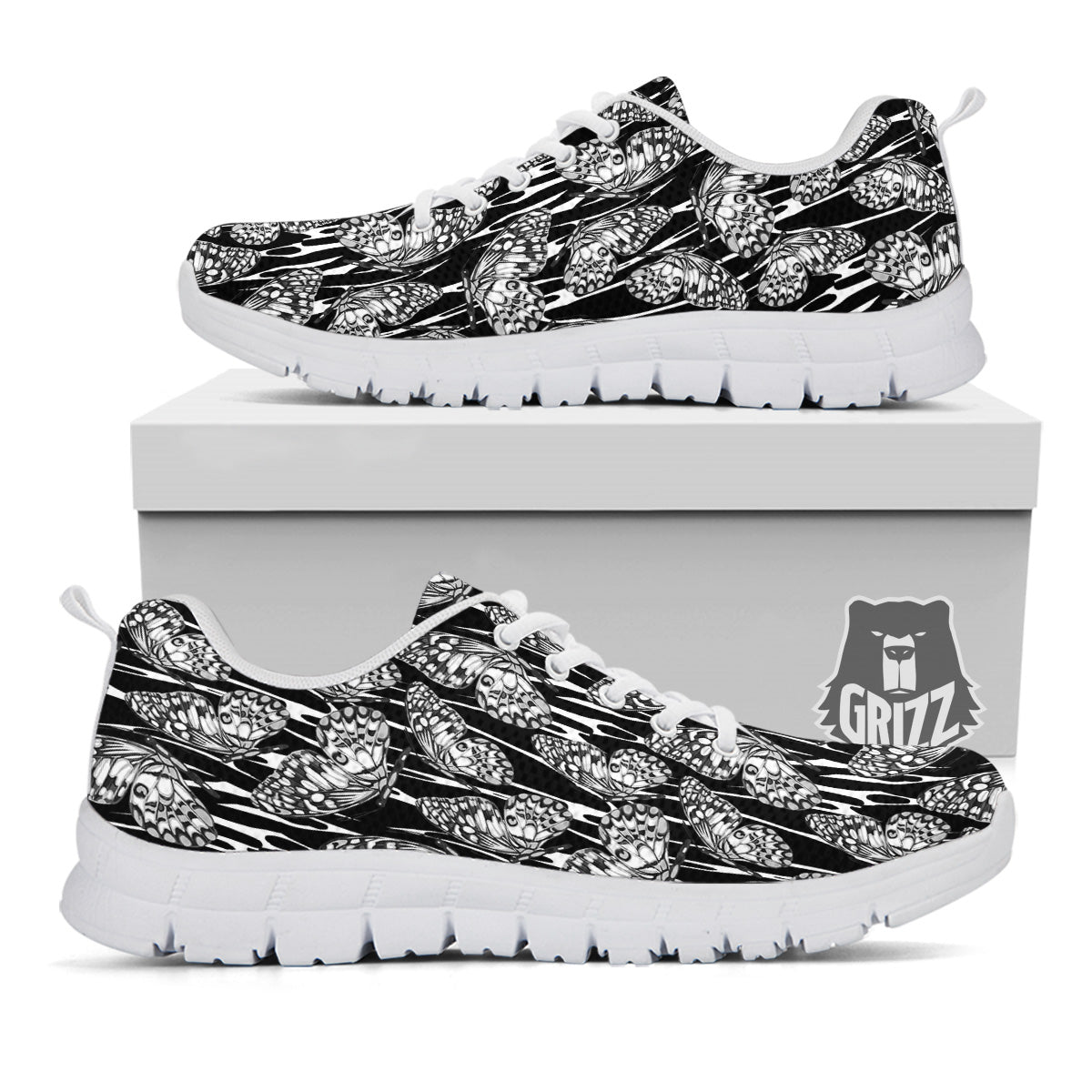 Monochrom Butterfly Print Pattern White Sneaker-grizzshop