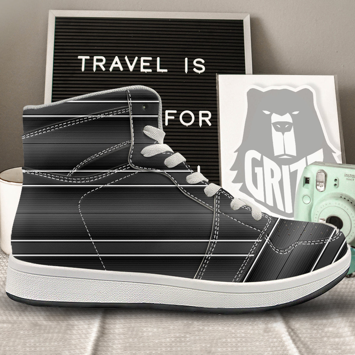 Monochrome Mexican Serape Print High Top Sneakers-grizzshop