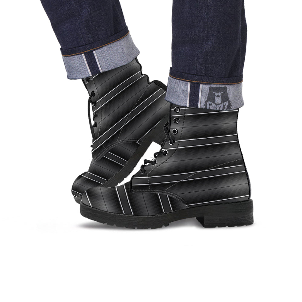 Monochrome Mexican Serape Print Leather Boots-grizzshop