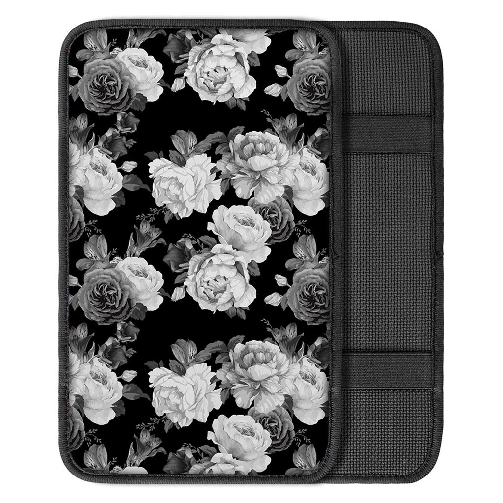 Monochrome Rose Floral Car Console Cover-grizzshop