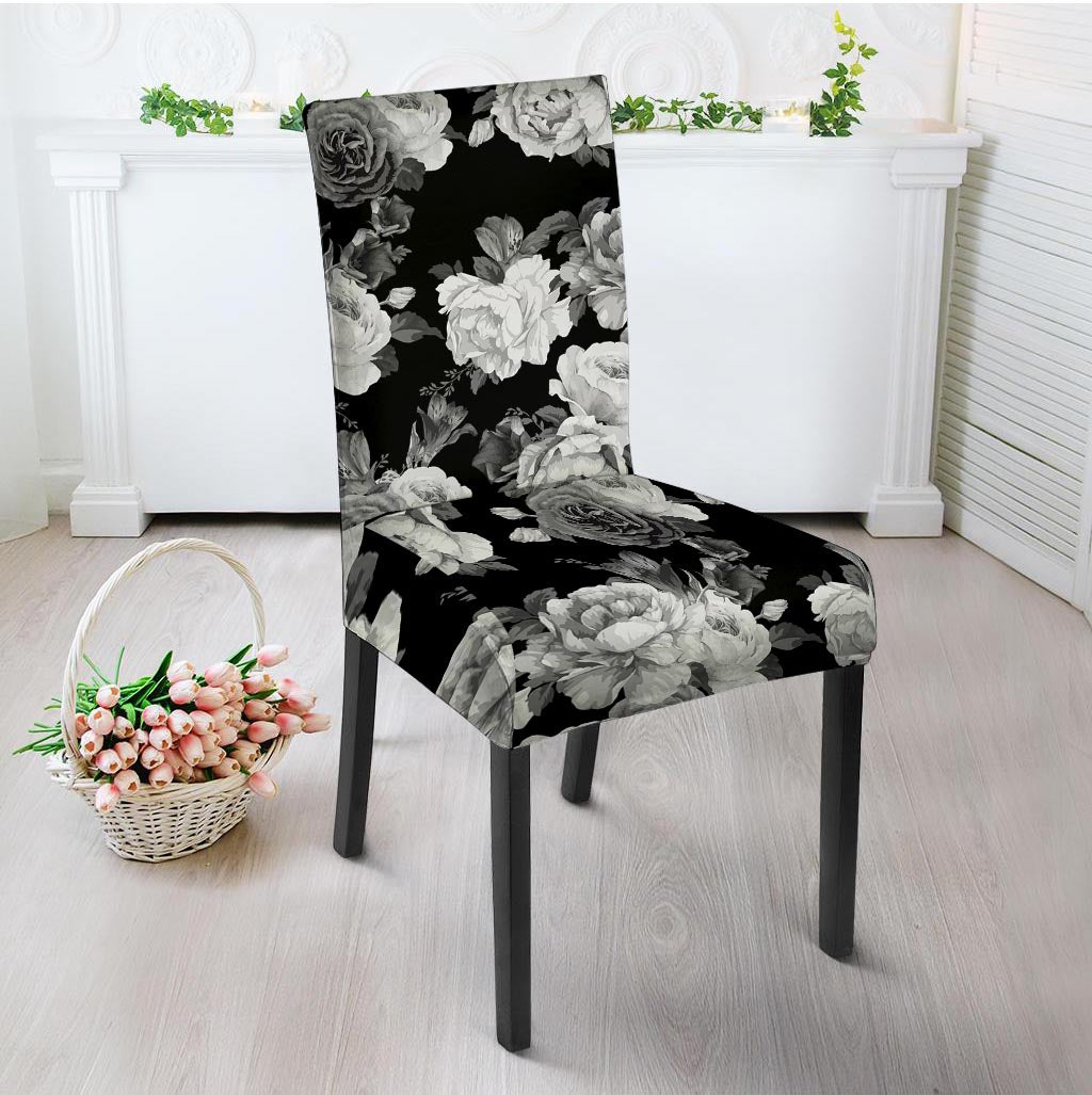 Monochrome Rose Floral Chair Cover-grizzshop