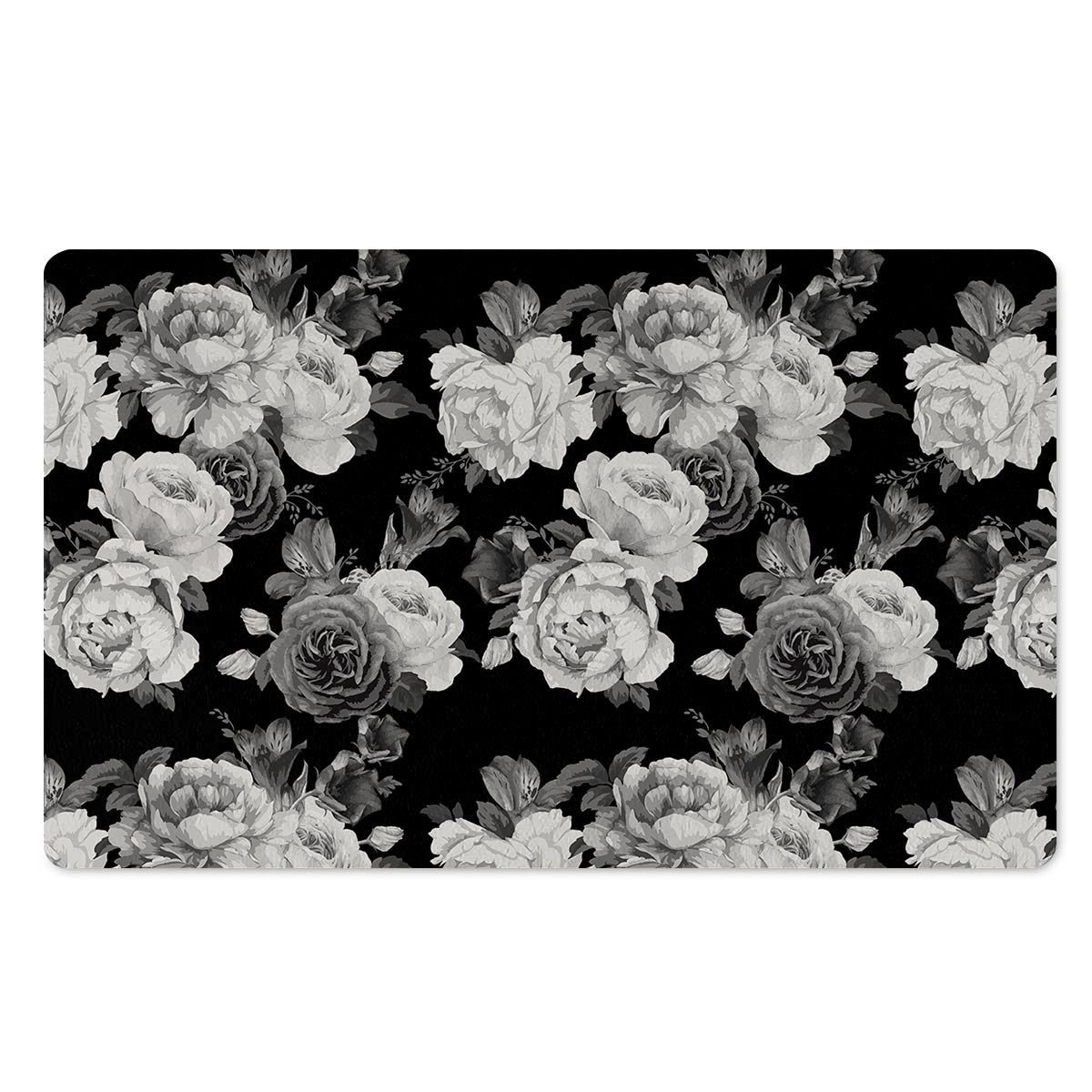 Monochrome Rose Floral Door Mat-grizzshop