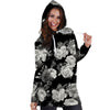 Monochrome Rose Floral Hoodie Dress-grizzshop