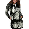 Monochrome Rose Floral Hoodie Dress-grizzshop