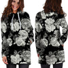 Monochrome Rose Floral Hoodie Dress-grizzshop