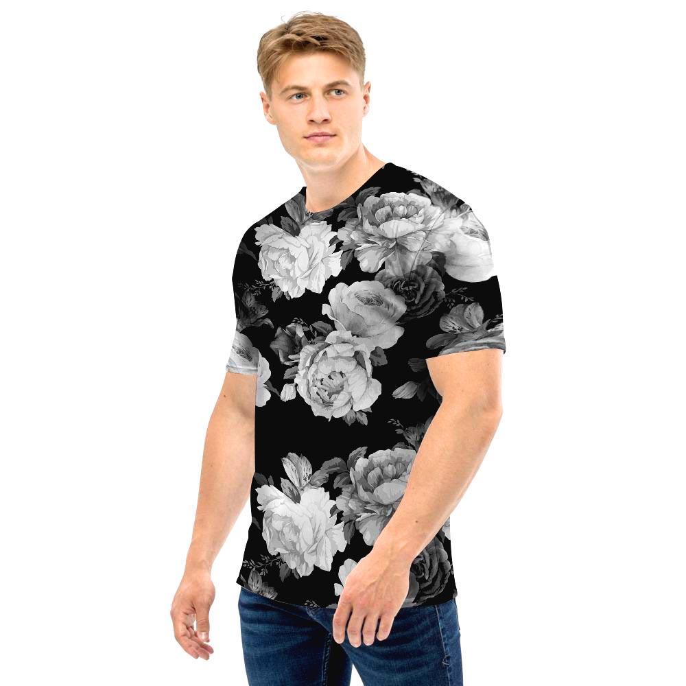 Monochrome Rose Floral Men T Shirt-grizzshop