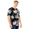 Monochrome Rose Floral Men T Shirt-grizzshop