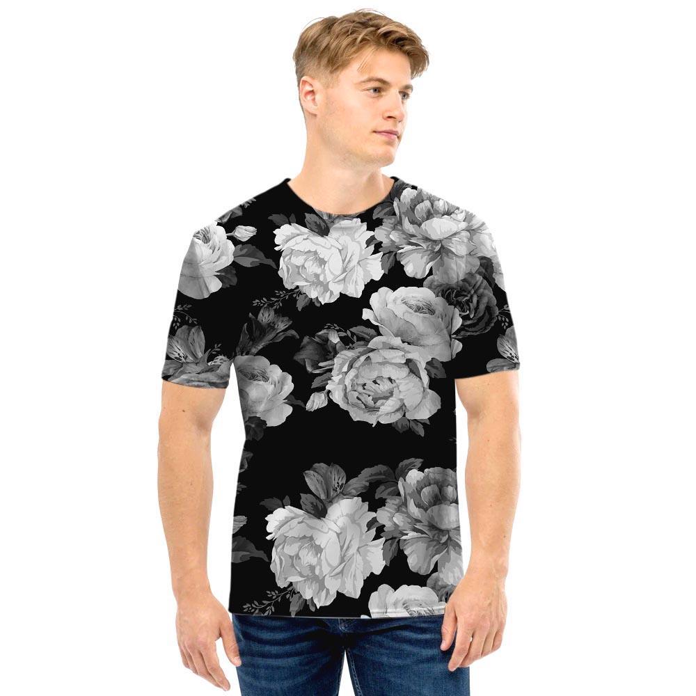 Monochrome Rose Floral Men T Shirt-grizzshop