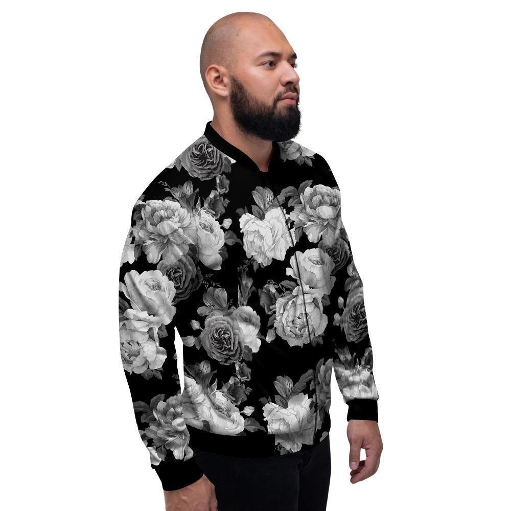 Monochrome Rose Floral Men's Bomber Jacket-grizzshop