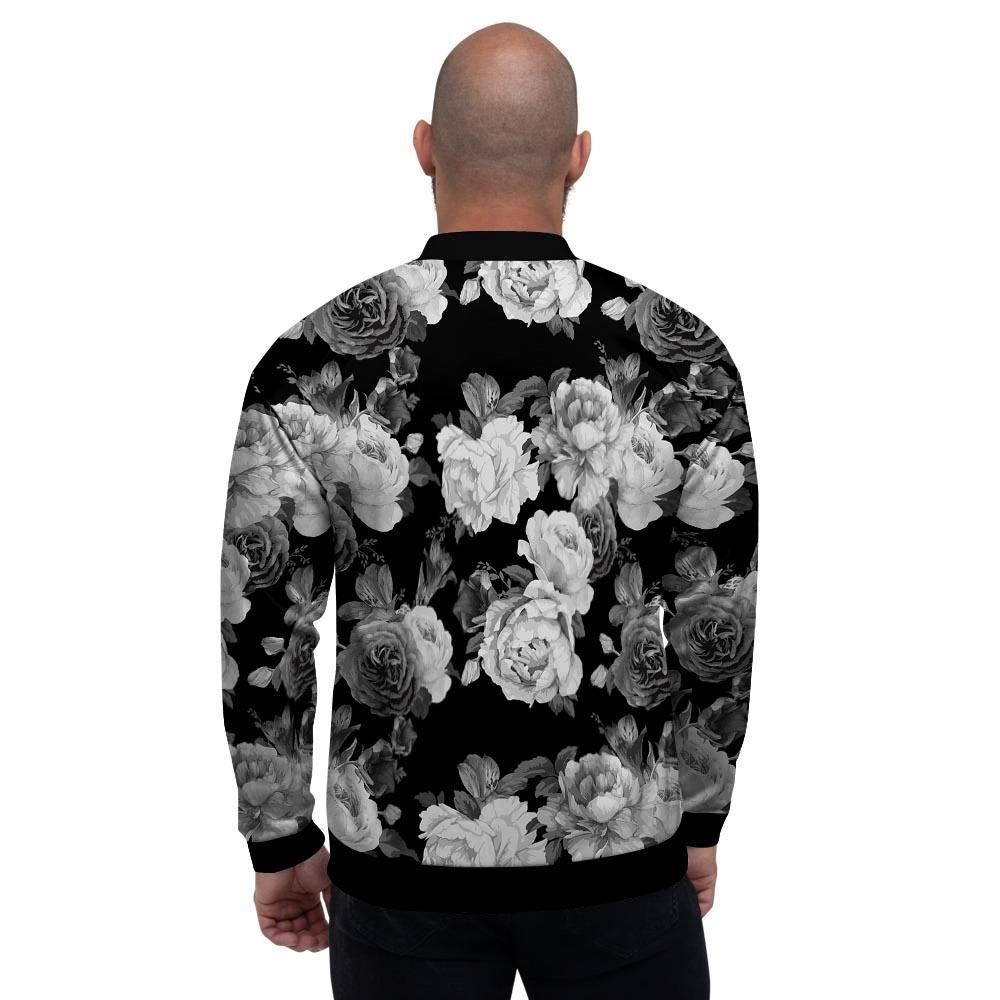 Monochrome Rose Floral Men's Bomber Jacket-grizzshop