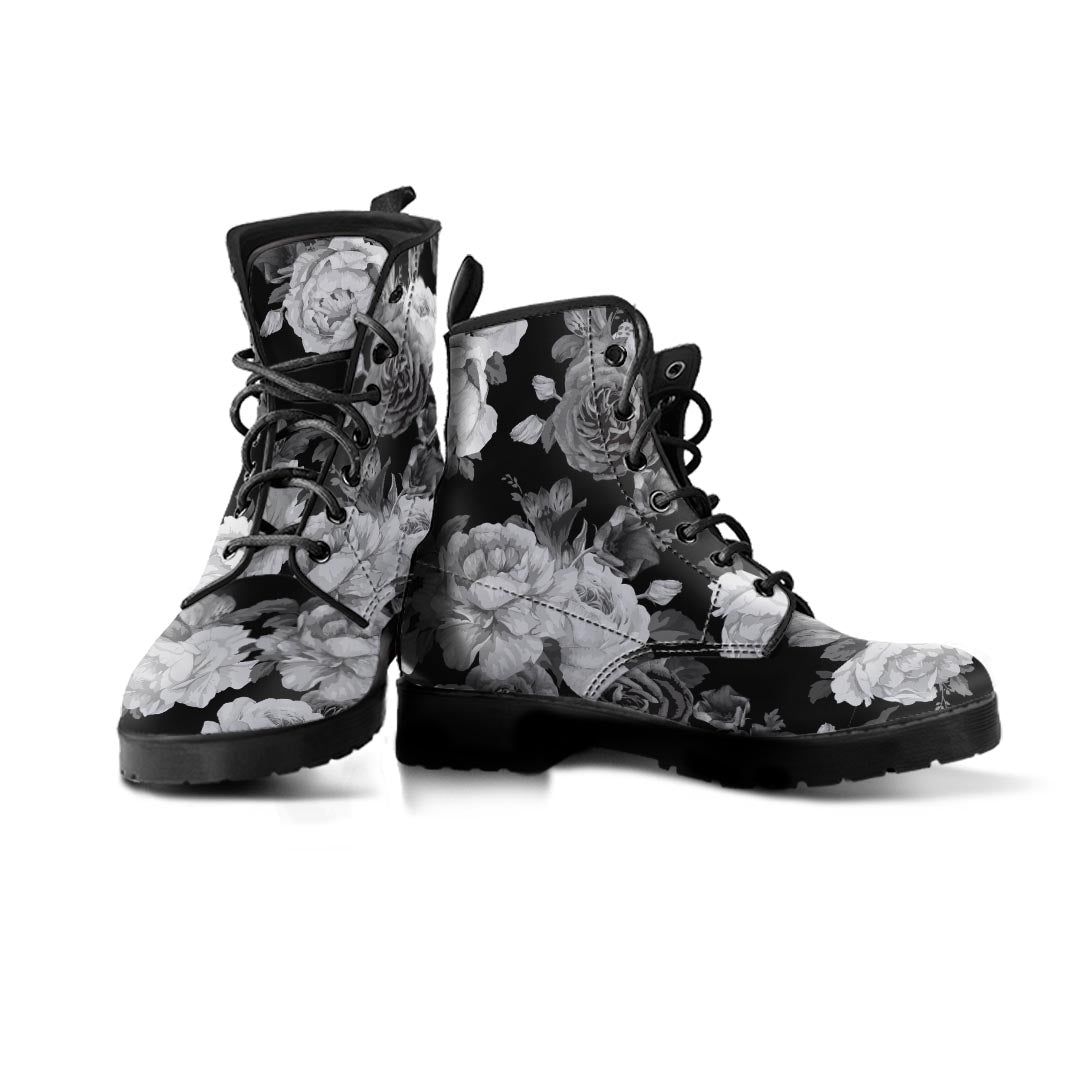 Monochrome Rose Floral Men's Boots-grizzshop